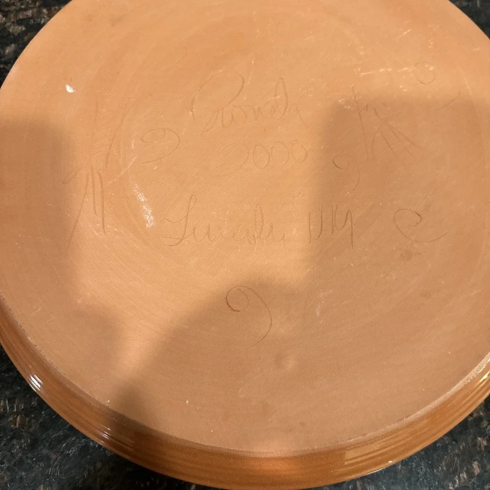 ART POTTERY by Rhonda Lincoln signed NW 2000 CHILI PEPPER CHIP and DIP BOWL